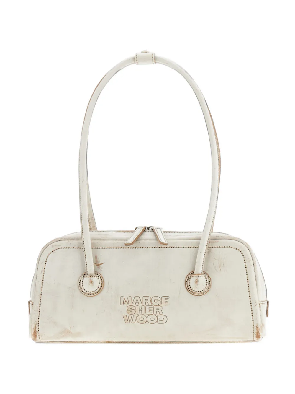 Marge Sherwood Soft Boston EW distressed-effect leather shoulder bag - Bianco