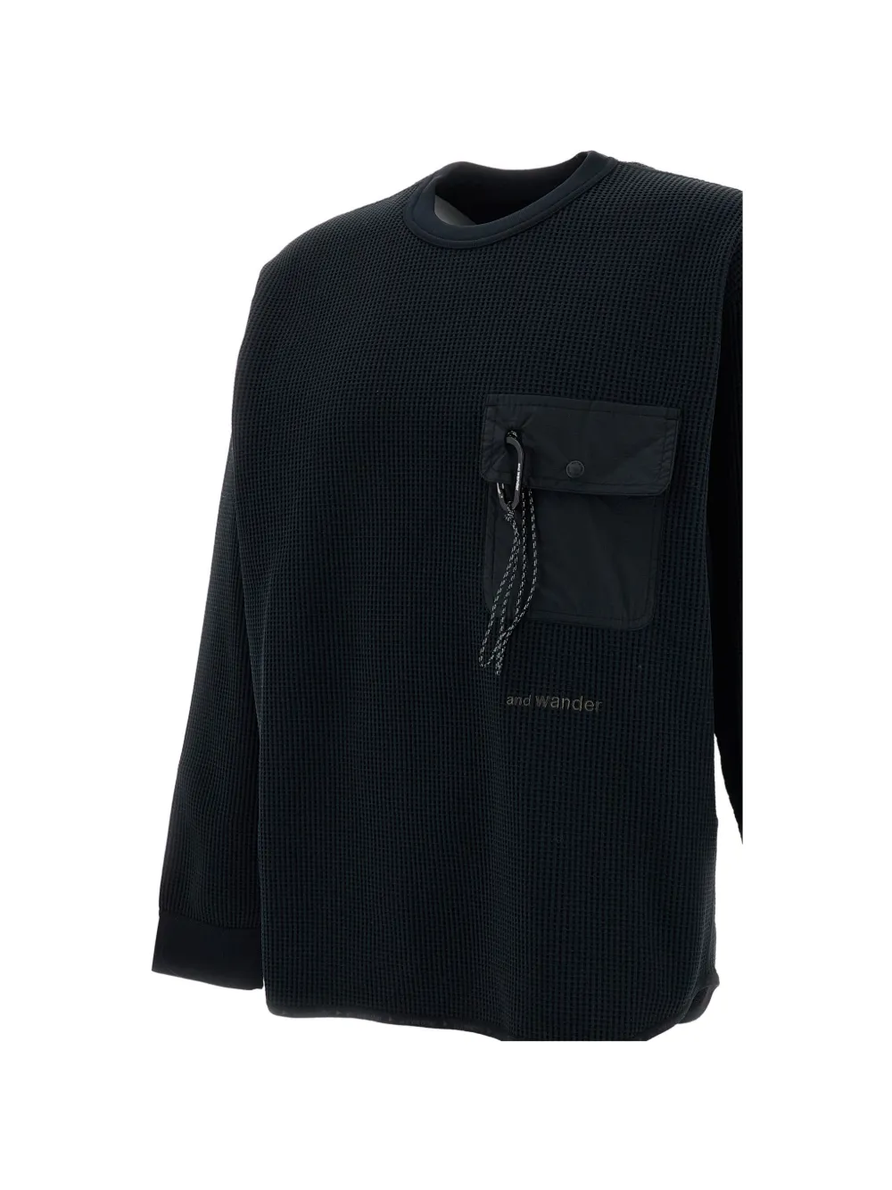 and Wander waffle-texture long-sleeve sweater Zwart