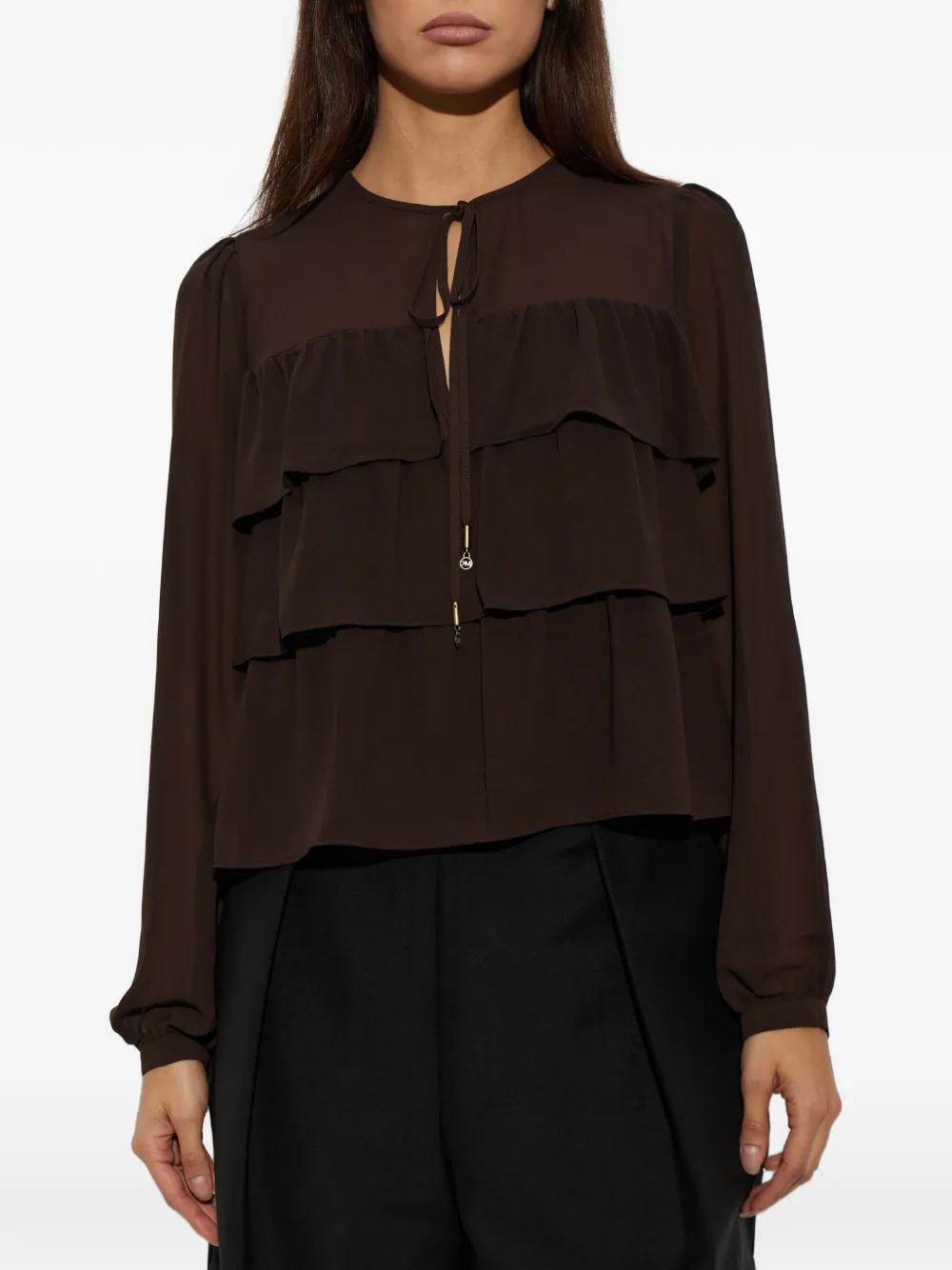 Michael Kors Blouse met gestrikte hals Bruin