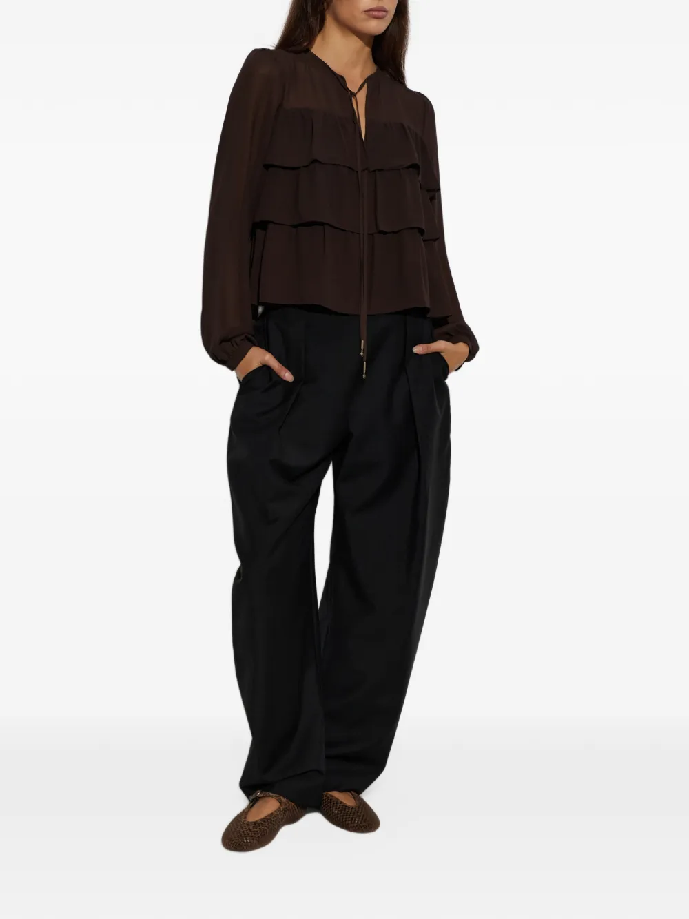 Michael Kors Blouse met gestrikte hals Bruin