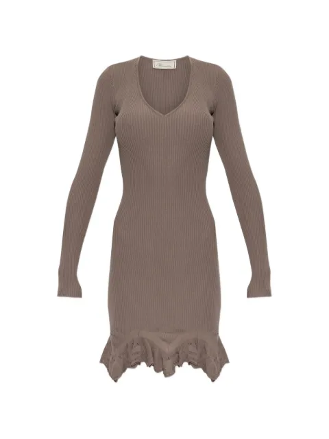 Blumarine vestido en tejido de canalé con volantes