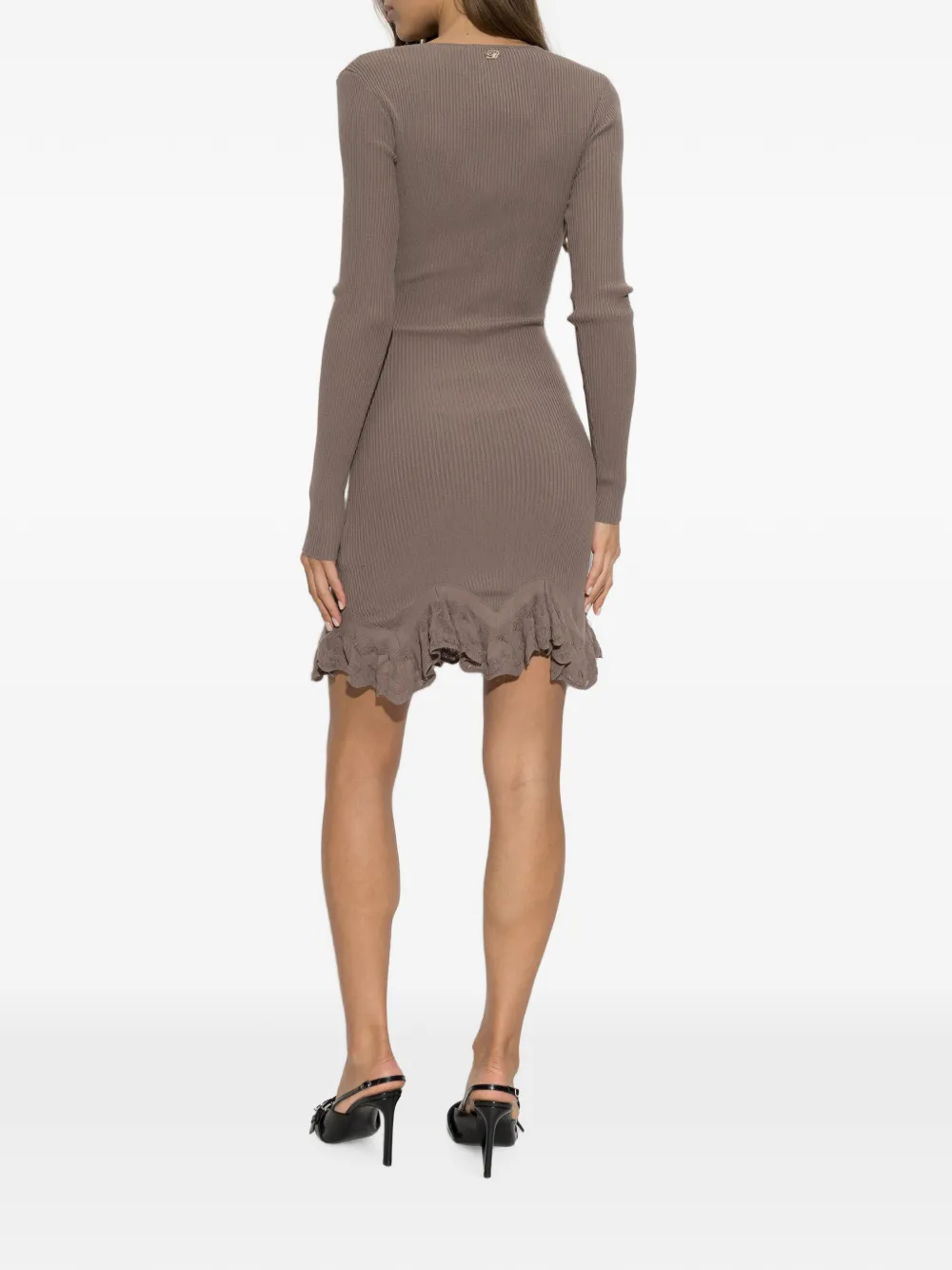 Blumarine Ribgebreide jurk met ruches Grijs
