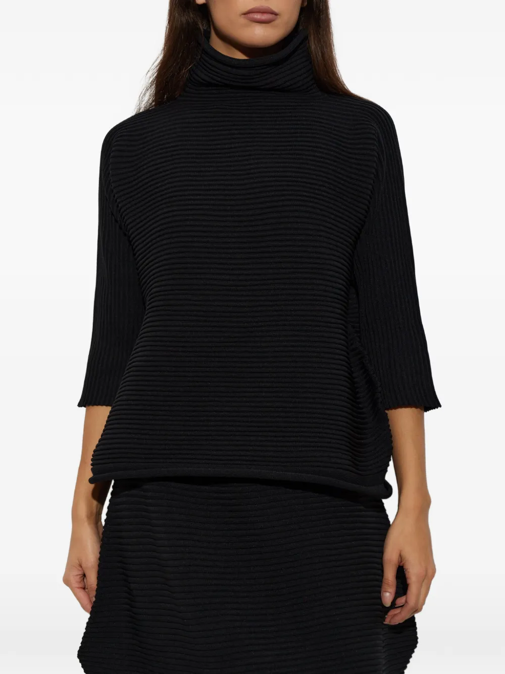 Pleats Please Issey Miyake Zig Zag geplooide blouse met hoge hals Zwart