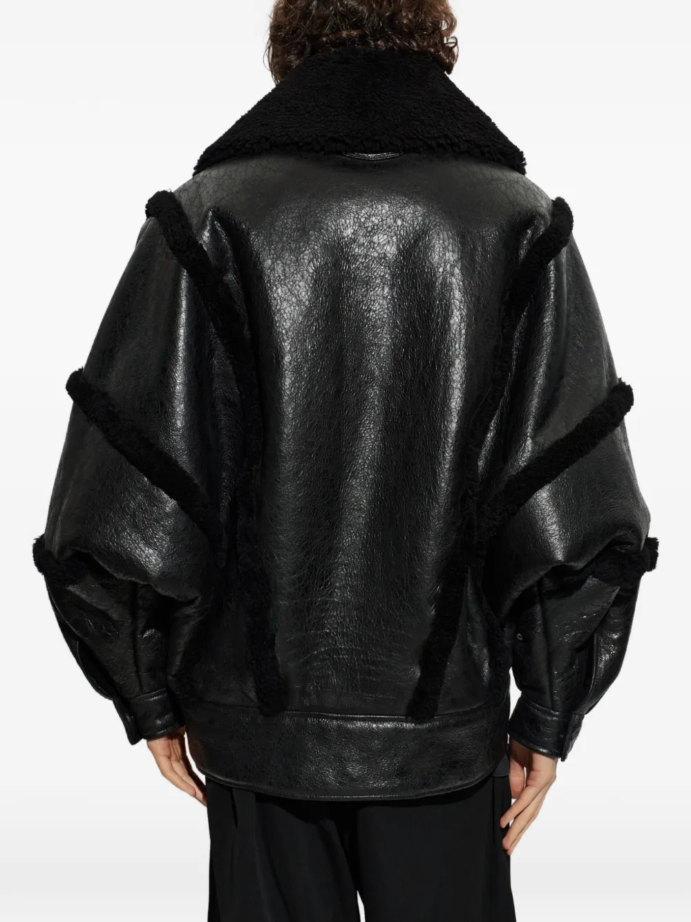 Balenciaga Leren jack met hoge kraag lammy details en voering Zwart
