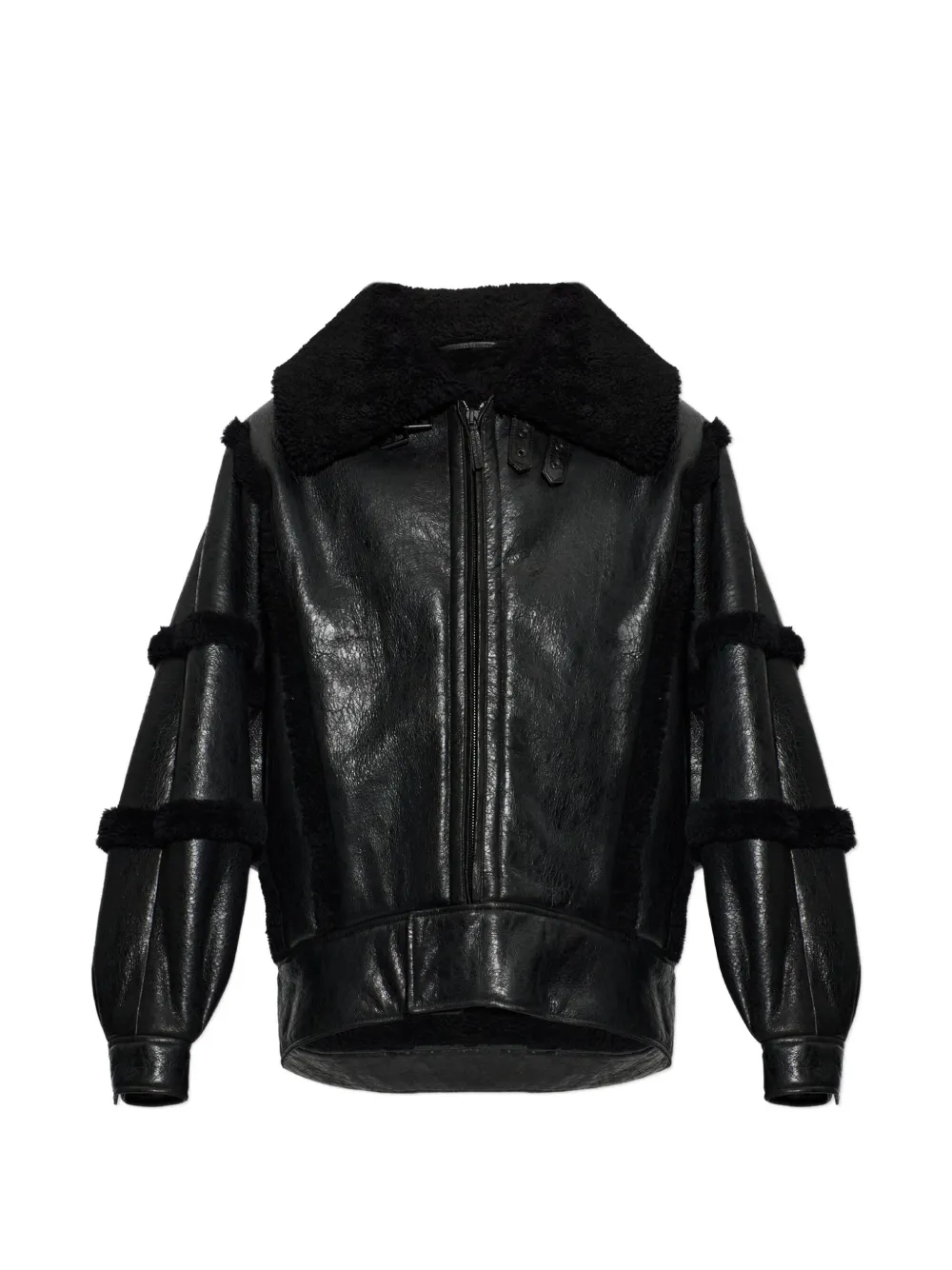 Balenciaga Leren jack met hoge kraag lammy details en voering Zwart