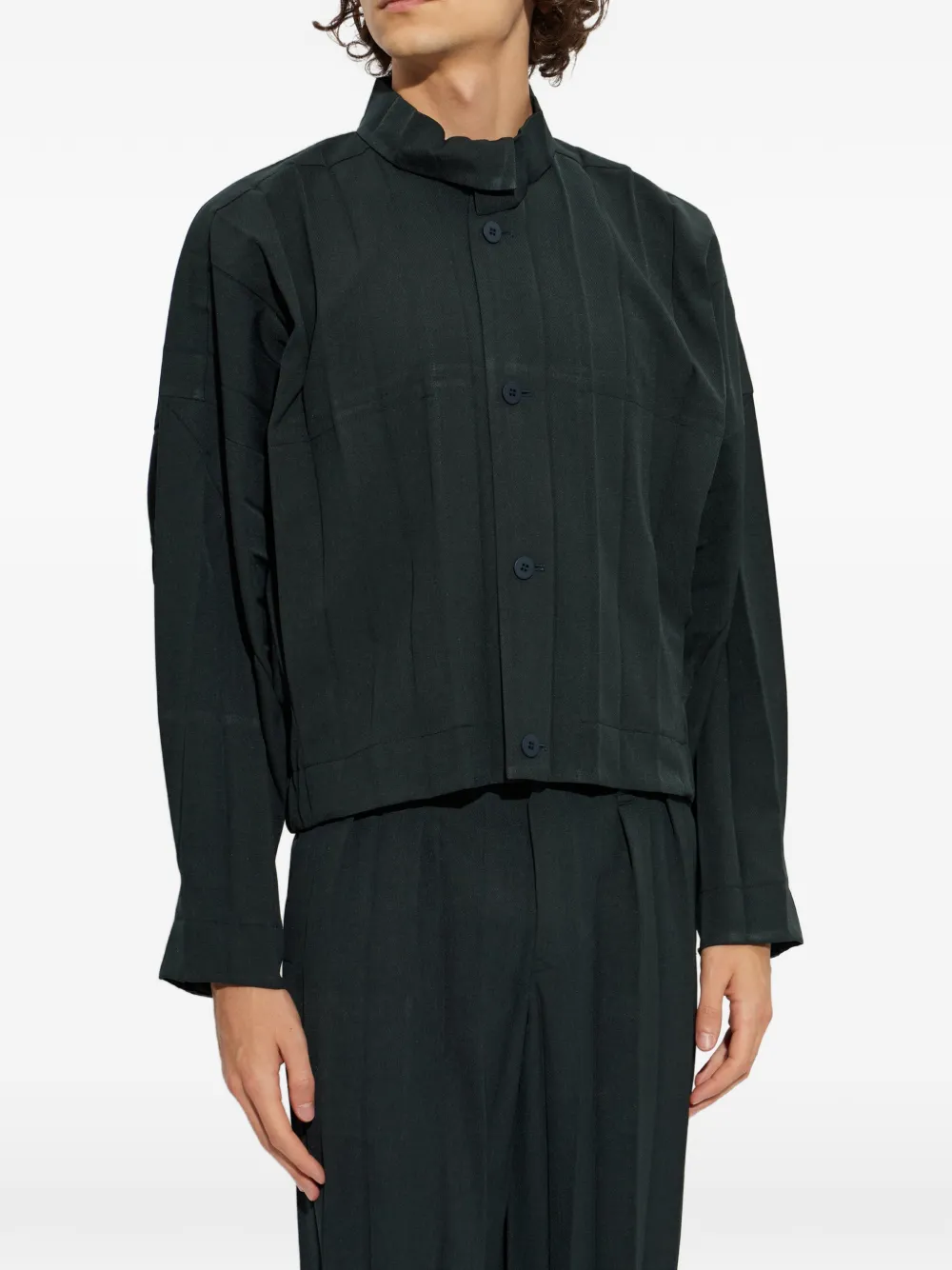 Homme Plissé Issey Miyake Edge Ensemble geplooid jack met hoge hals Groen
