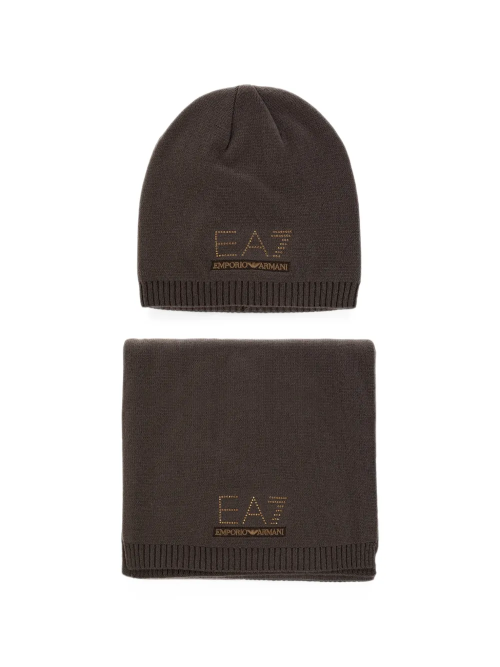 Ea7 Emporio Armani rhinestone-embellished beanie hat and scarf set - Marron Ea7 Emporio Armani rhinestone-embellished beanie hat and scarf set - Marron