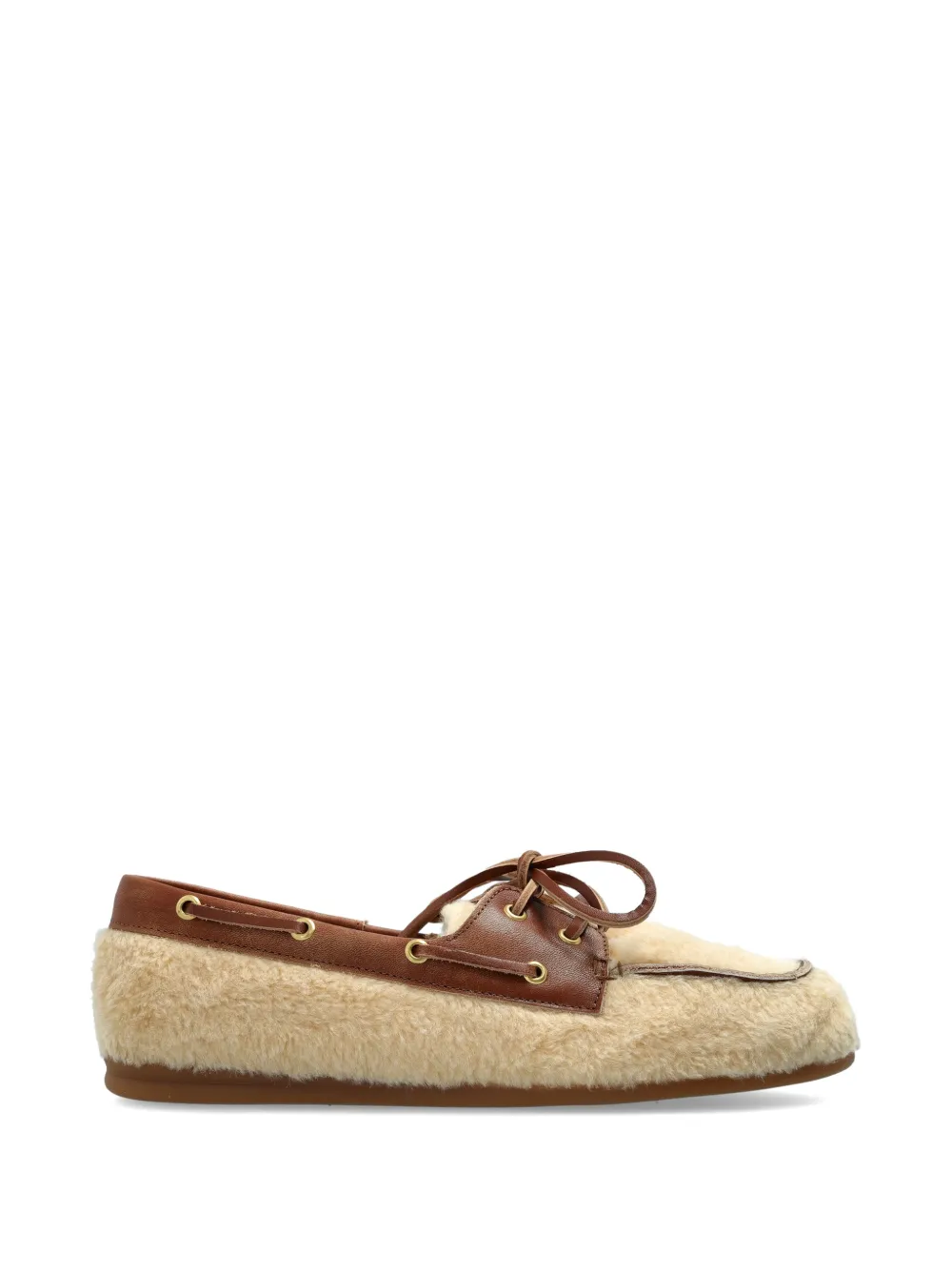 Posa Alpina shearling-trim leather boat shoes - Nude