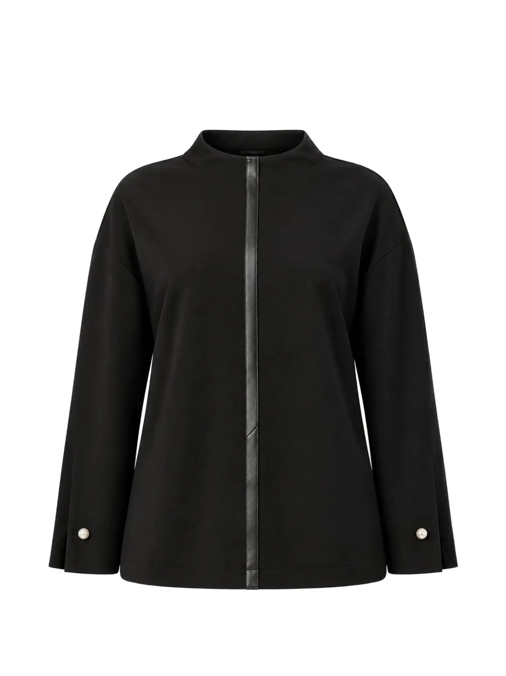 Marina Rinaldi faux-leather trim pearl-embellished top - Noir Marina Rinaldi faux-leather trim pearl-embellished top - Noir
