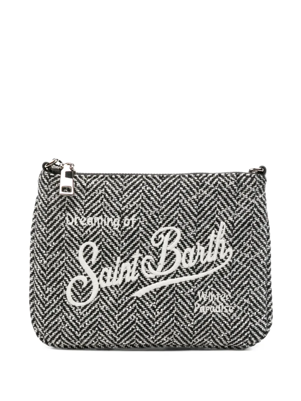 MC2 Saint Barth mini Parisienne herringbone strass-embellished clutch bag - Noir