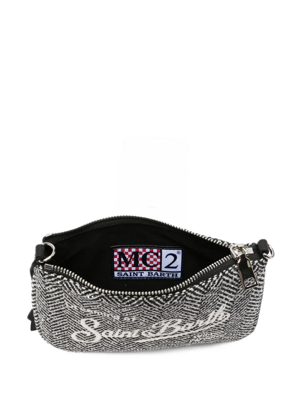MC2 Saint Barth mini Parisienne herringbone strass-embellished clutch bag Zwart