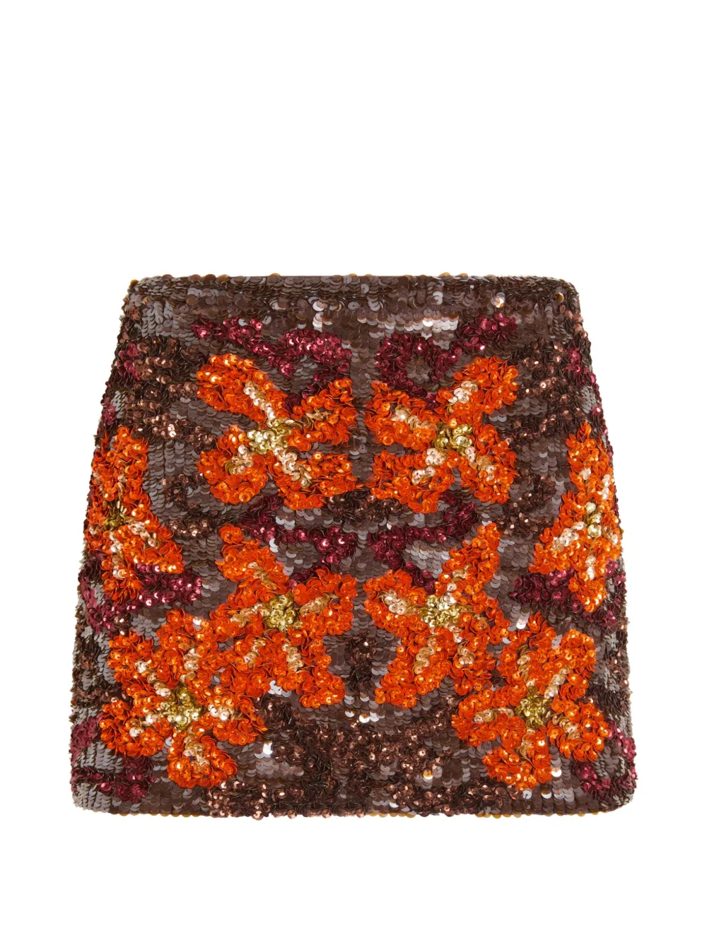 P.A.R.O.S.H. sequin-embellished floral mini skirt - Marron