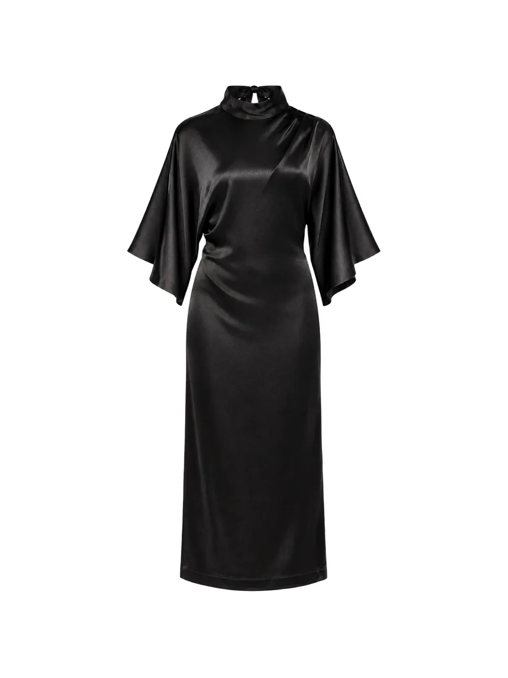 SOLOTRE satin-finish flared-sleeve midi dress - Noir SOLOTRE satin-finish flared-sleeve midi dress - Noir