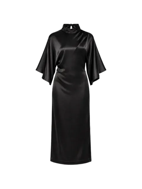 SOLOTRE satin-finish flared-sleeve midi dress