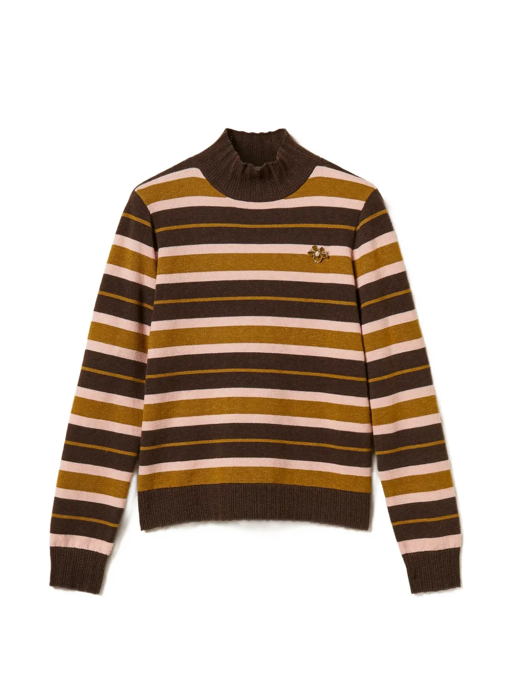 TWINSET turtleneck jumper with brooch - Marrone