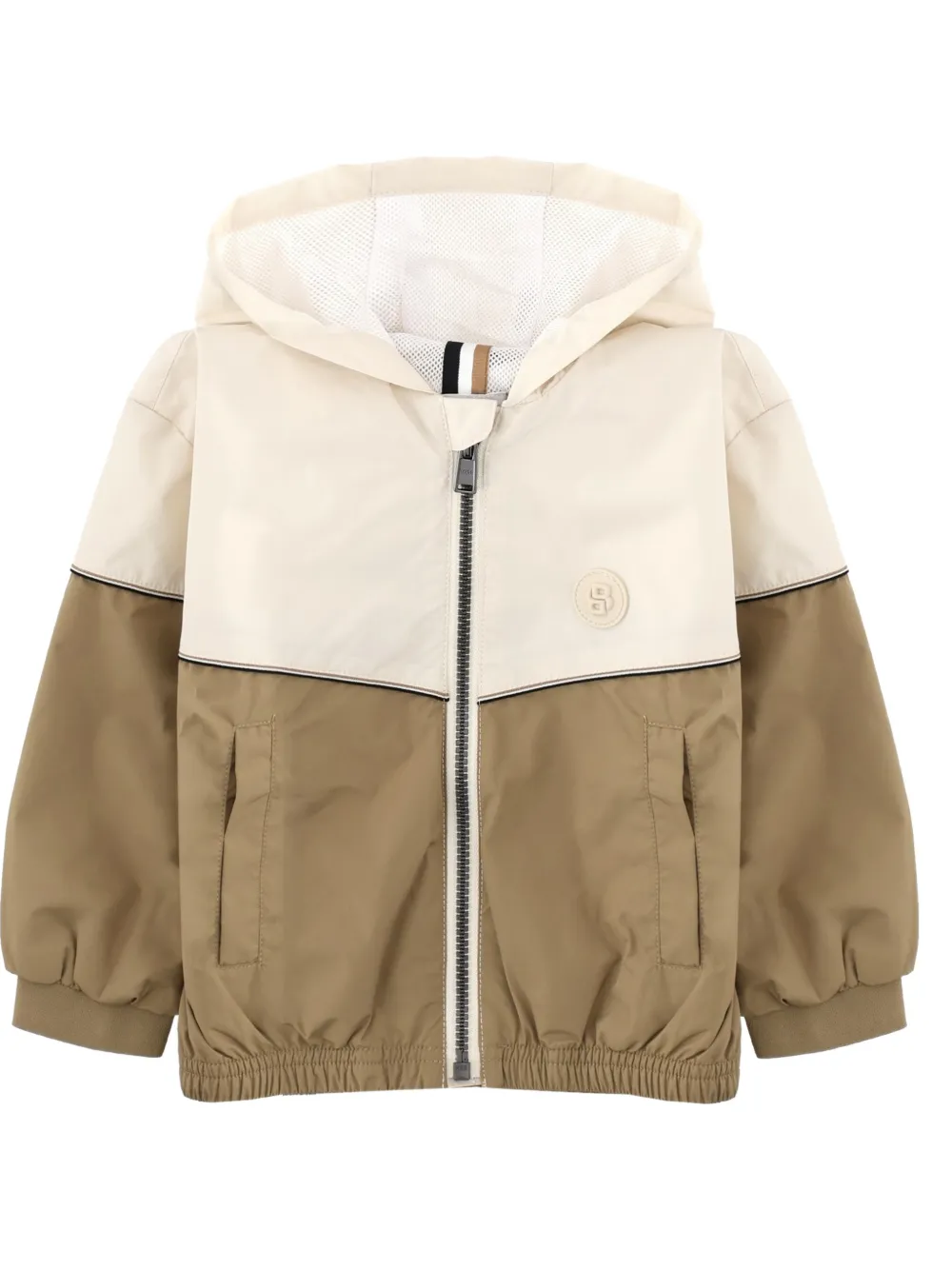 BOSS Kidswear hooded windbreaker jacket with Double-B monogram Beige
