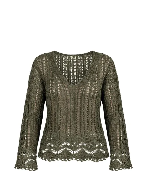 tensione in crochet-knit scalloped-hem sweater
