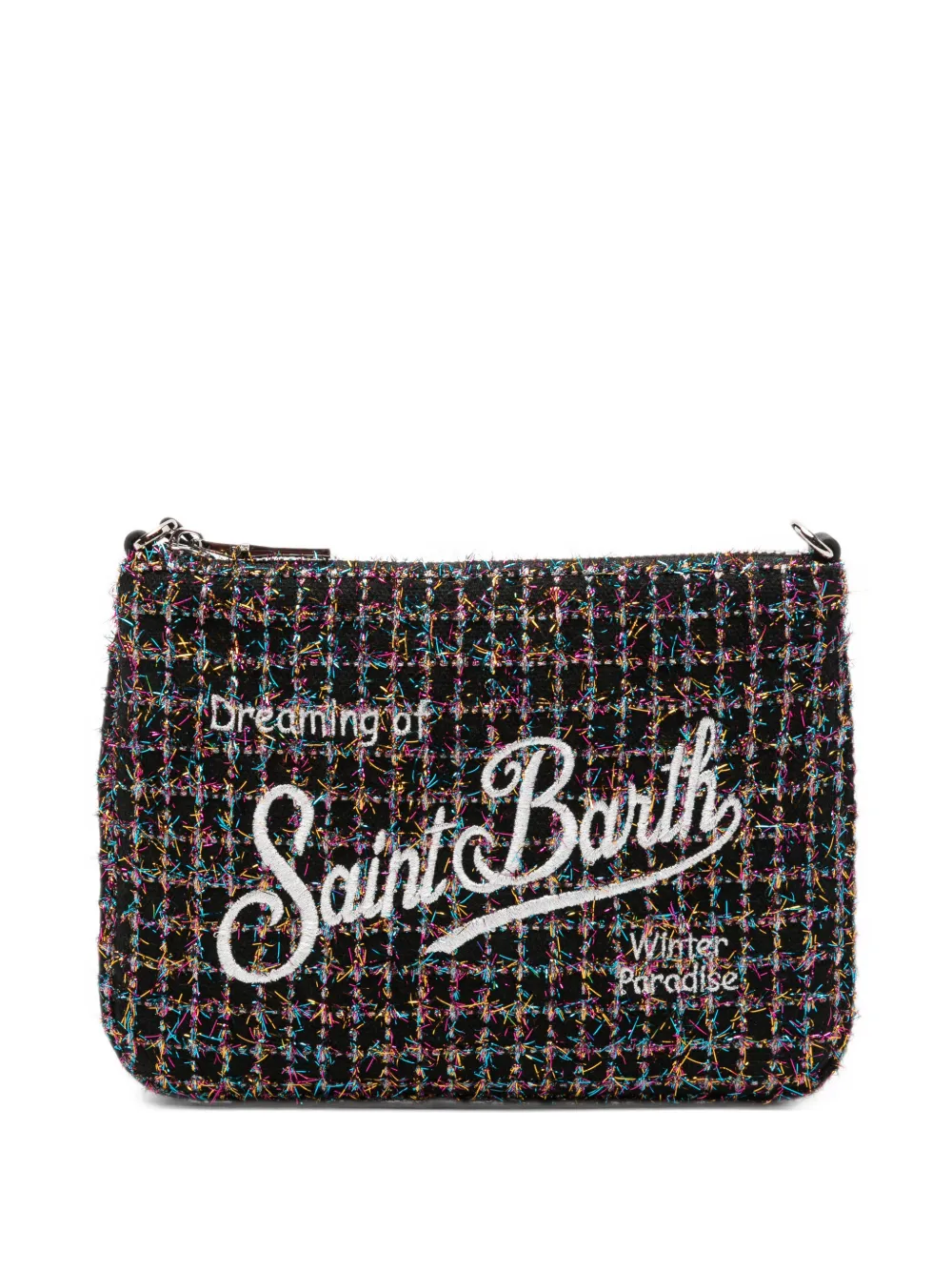 MC2 Saint Barth mini Parisienne bouclé-knit logo-embroidered clutch bag - Noir