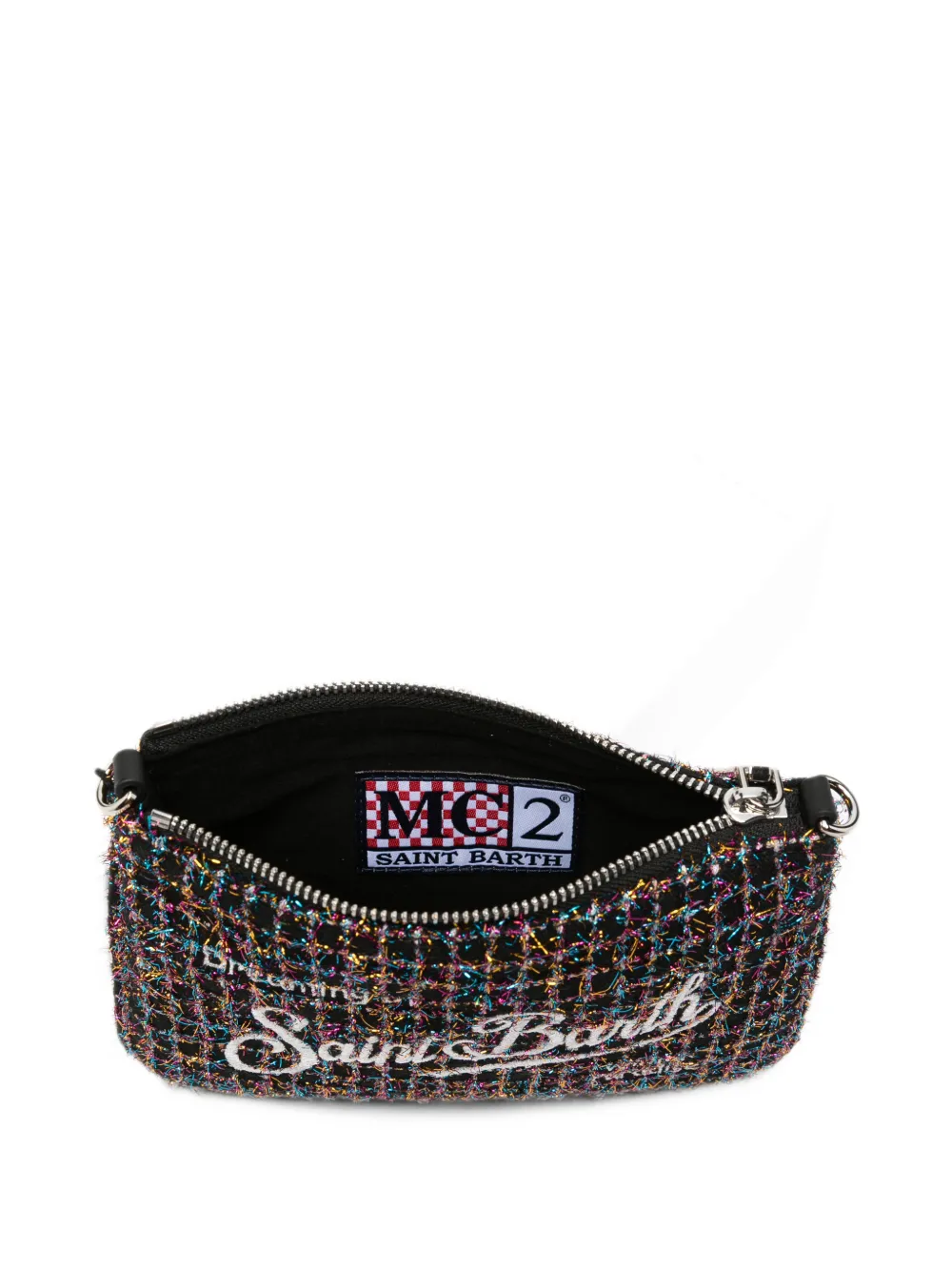 MC2 Saint Barth mini Parisienne bouclé-knit logo-embroidered clutch bag Zwart