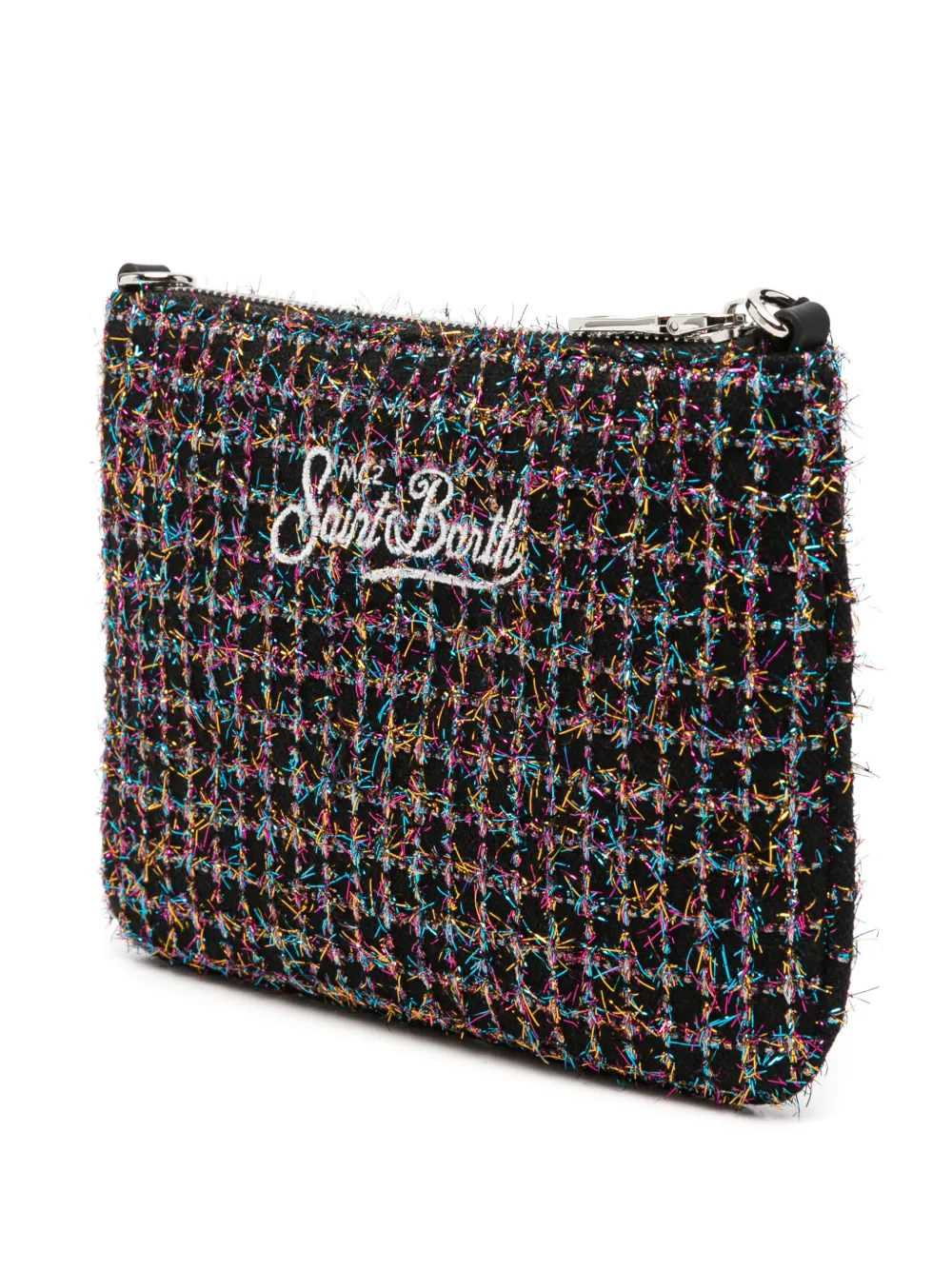 MC2 Saint Barth mini Parisienne bouclé-knit logo-embroidered clutch bag Zwart