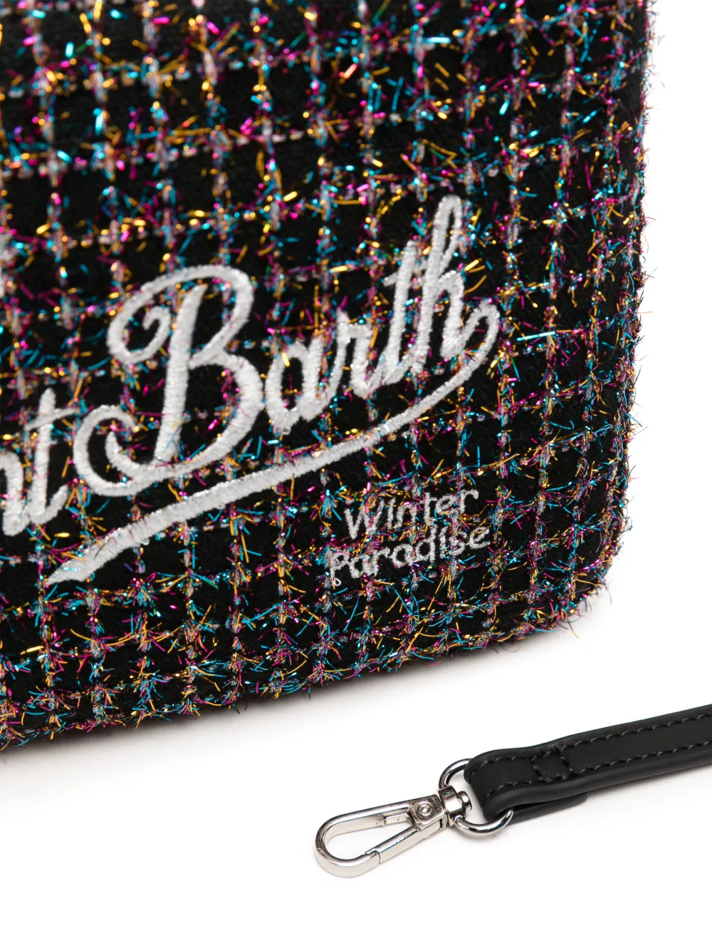 MC2 Saint Barth mini Parisienne bouclé-knit logo-embroidered clutch bag Zwart