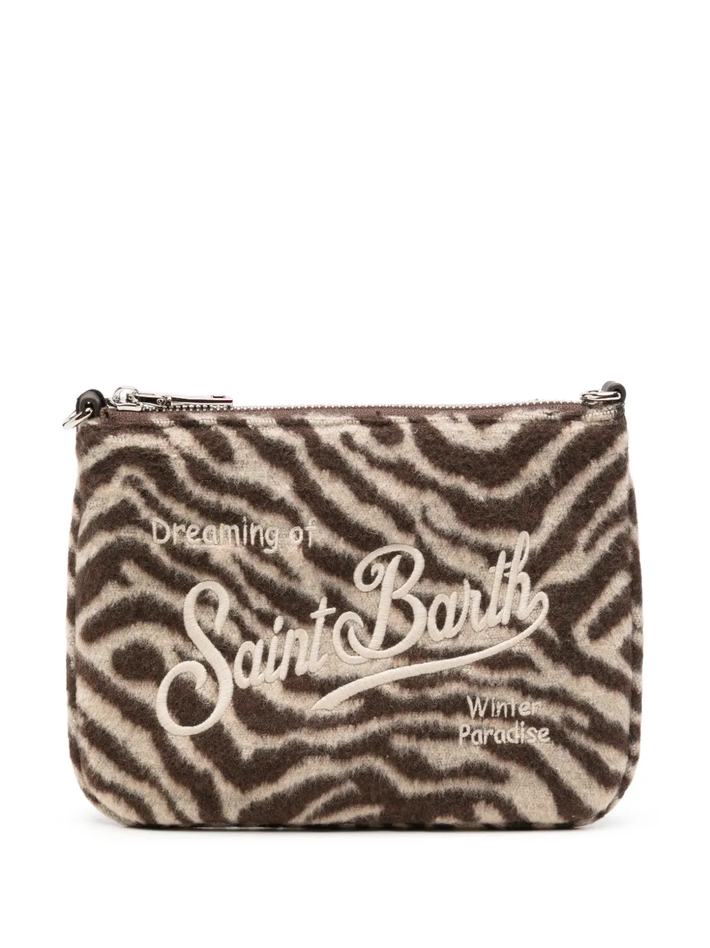 MC2 Saint Barth mini Parisienne zebra-print embroidered clutch bag - Marron