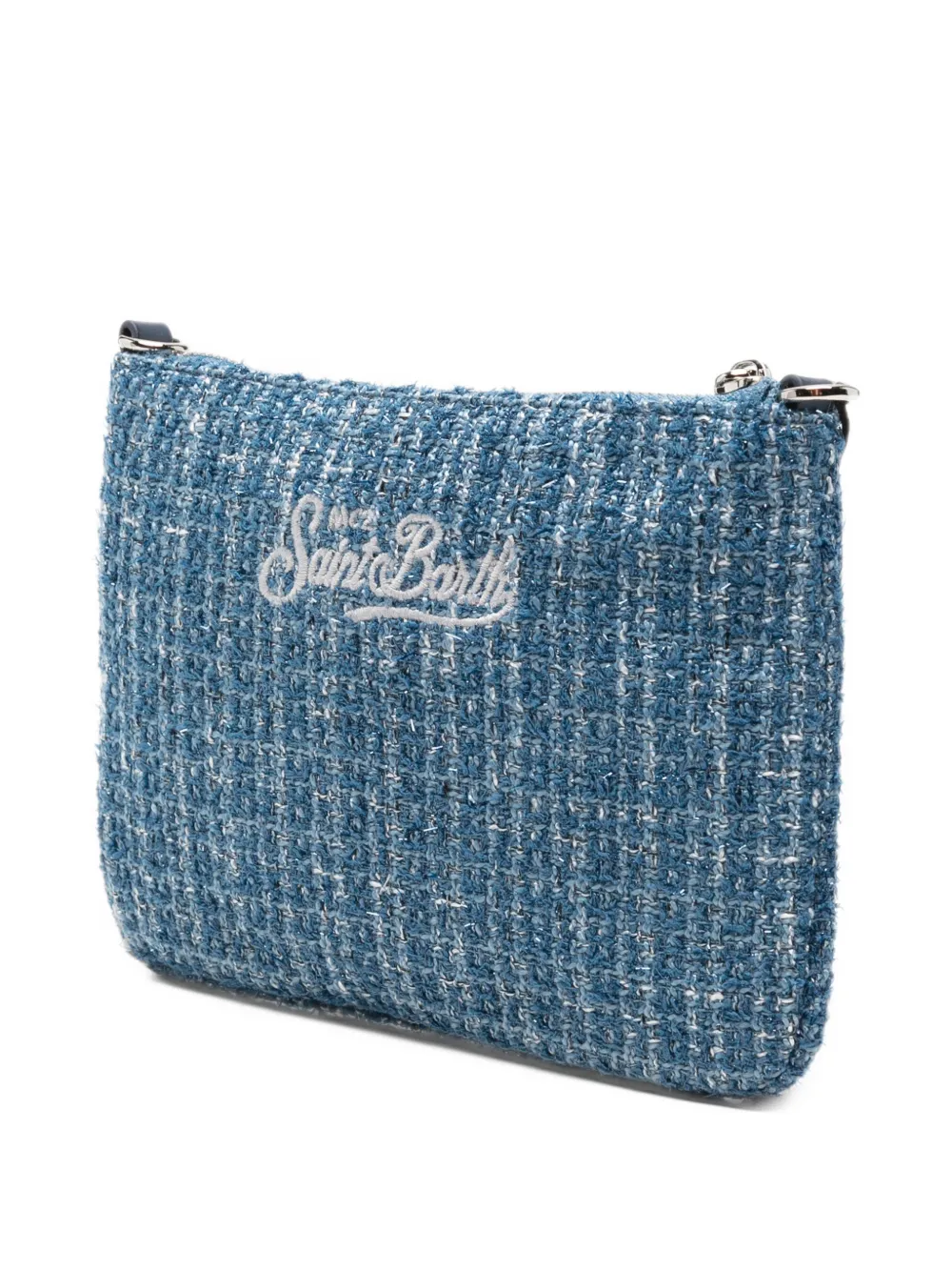 MC2 Saint Barth mini Parisienne logo-embroidered bouclé clutch bag Blauw