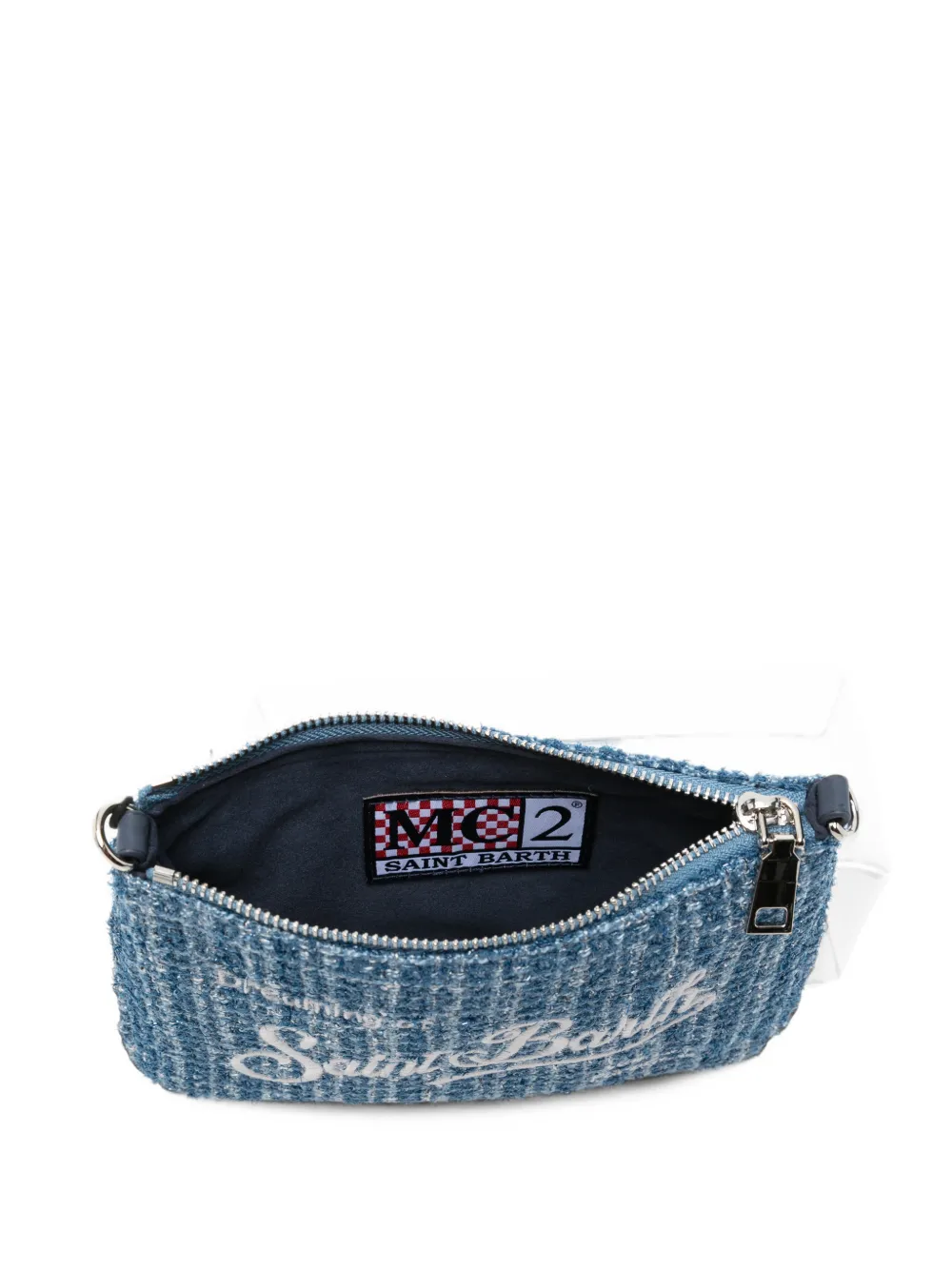 MC2 Saint Barth mini Parisienne logo-embroidered bouclé clutch bag Blauw
