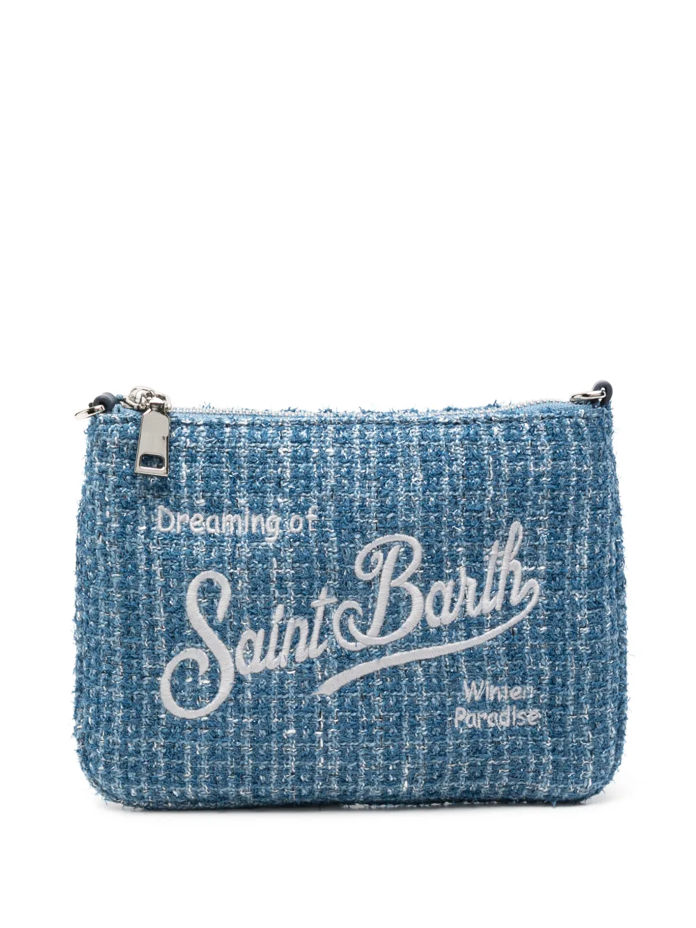 MC2 Saint Barth mini Parisienne logo-embroidered bouclé clutch bag Blauw