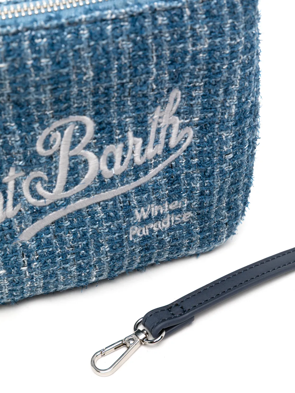 MC2 Saint Barth mini Parisienne logo-embroidered bouclé clutch bag Blauw