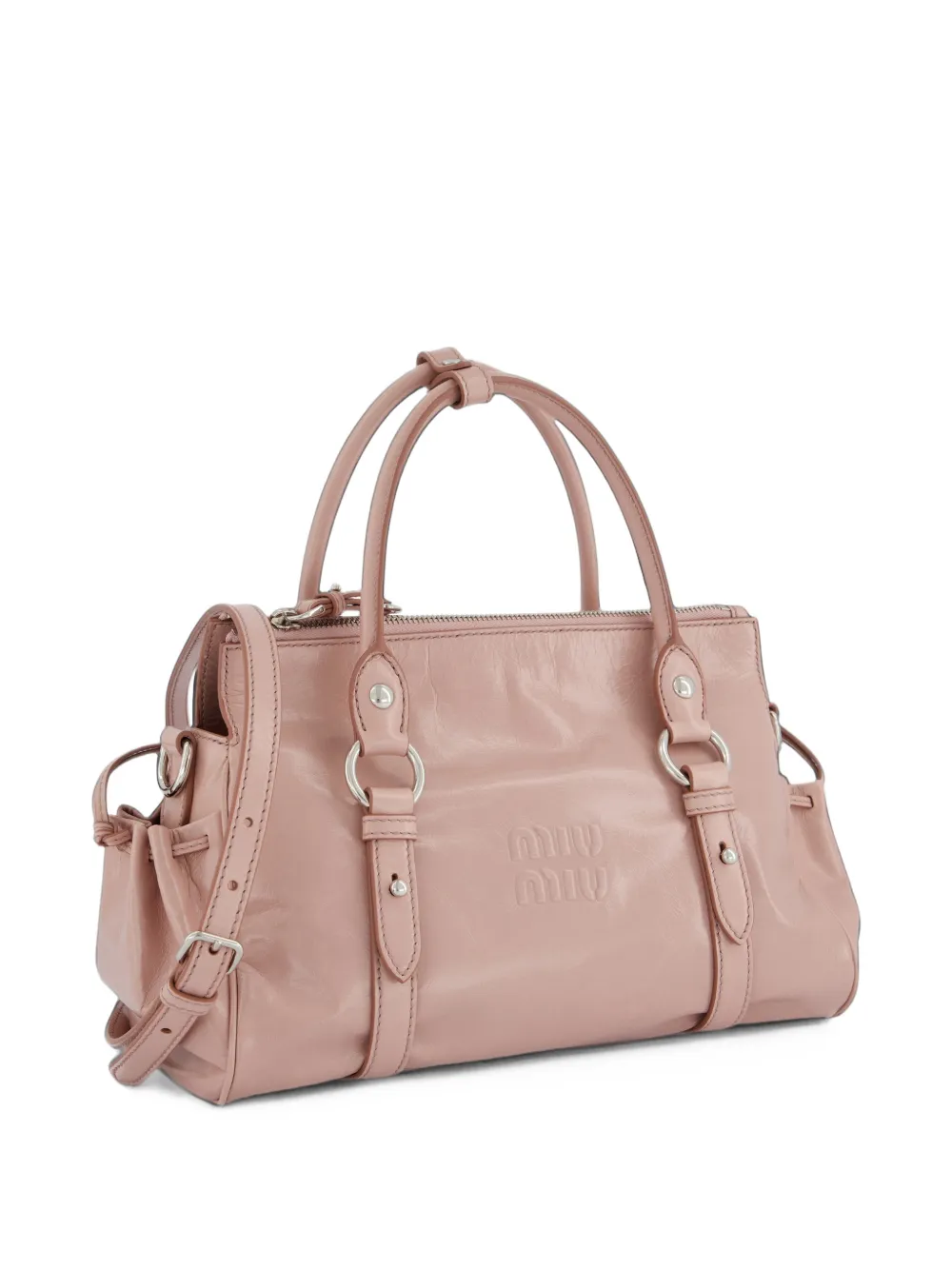 Miu Shopper met glanzend logo-reliëf Roze