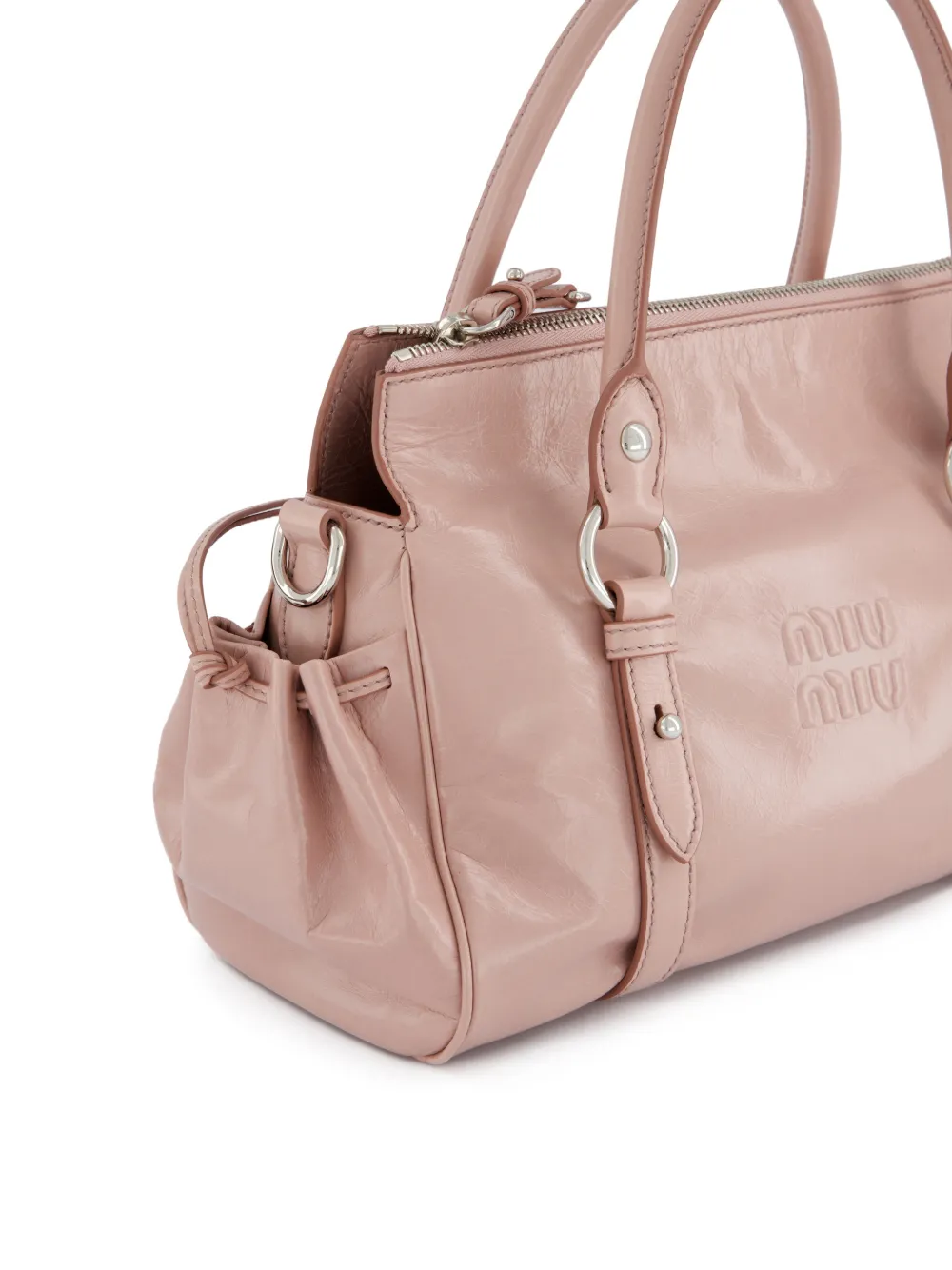 Miu Shopper met glanzend logo-reliëf Roze