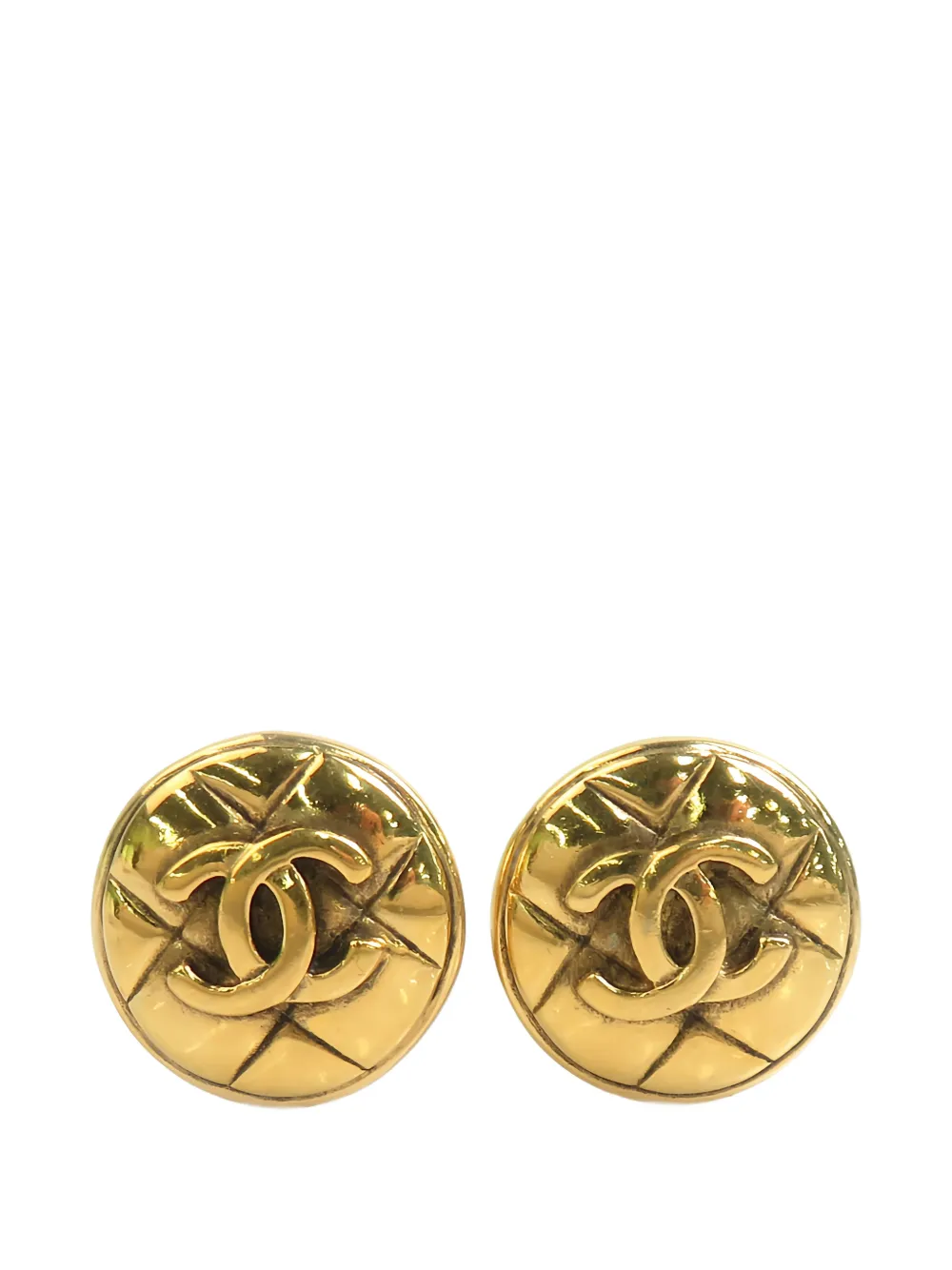 CHANEL Pre-Owned 1970-1980 CC Gold Plated Quilted Button Clip On Earrings costume earrings
