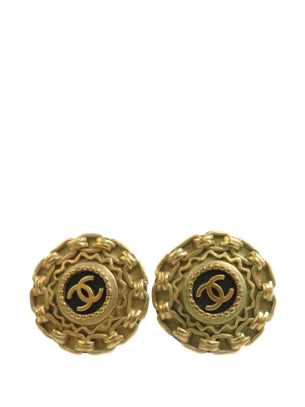 CHANEL Pre-Owned 1994 Gold Plated Resin CC Chain Round Clip On Earrings costume earrings