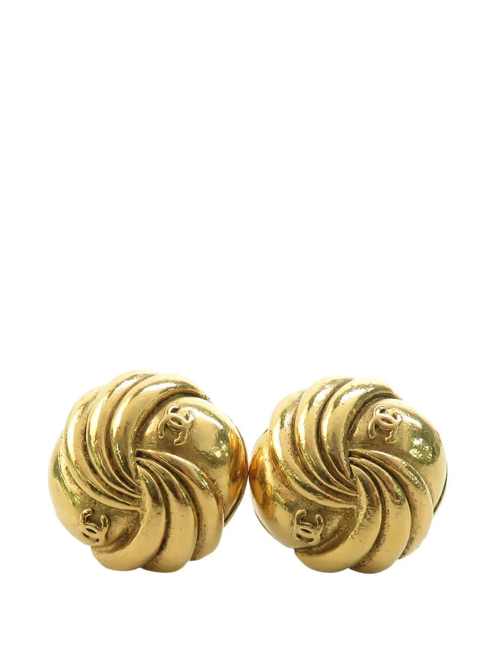 CHANEL Pre-Owned 1980-1990 CC Gold Plated Swirl Button Clip On Earrings costume earrings