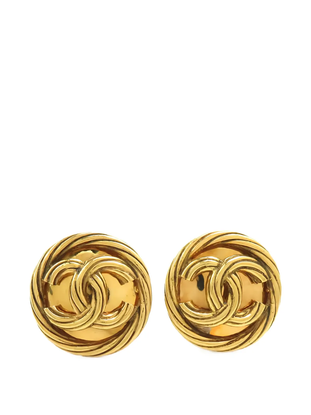 CHANEL Pre-Owned 1993 CC Gold Plated Twisted Round Clip on Earrings costume earrings