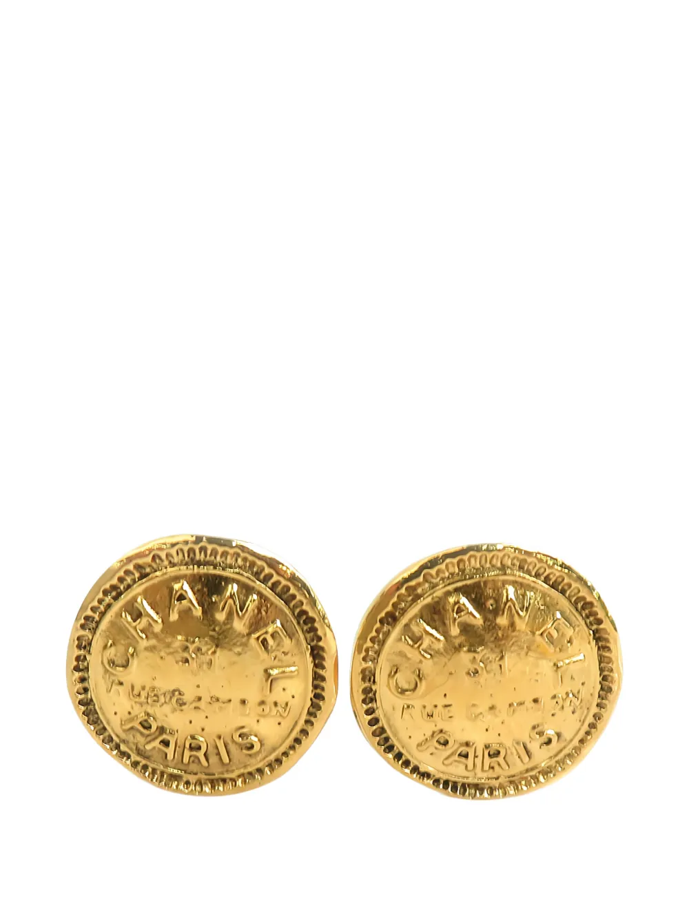 CHANEL Pre-Owned 1970-1980 CC Gold Plated Rue Cambon Round Clip On Earrings costume earrings - Oro