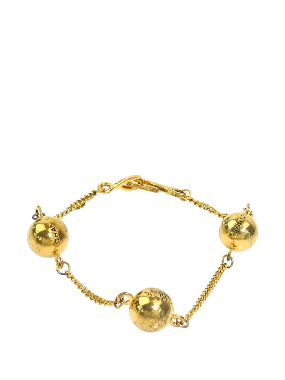 CHANEL Pre-Owned 1995 Gold Plated Sphere Charm Chain Bracelet costume bracelet