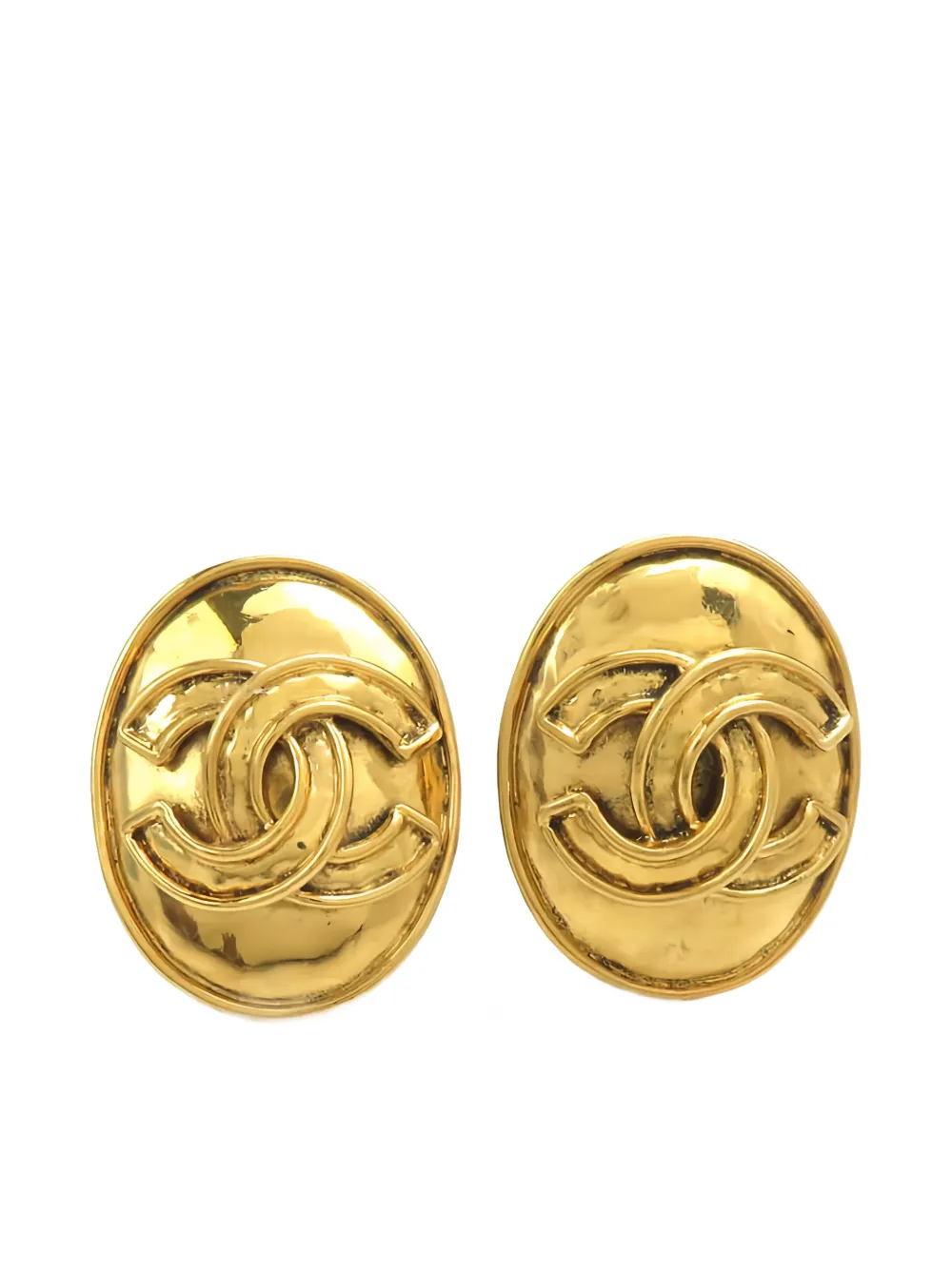 CHANEL Pre-Owned 1994 CC Gold Plated Oval Clip On Earrings costume earrings