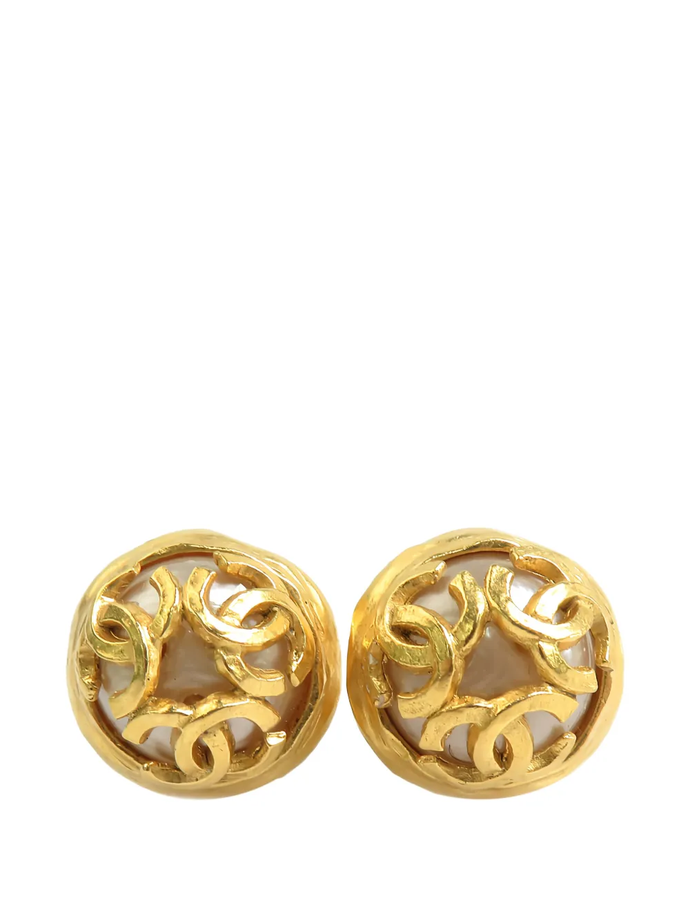 CHANEL Pre-Owned 1994 CC Gold Plated Faux Pearl Clip On Earrings costume earrings