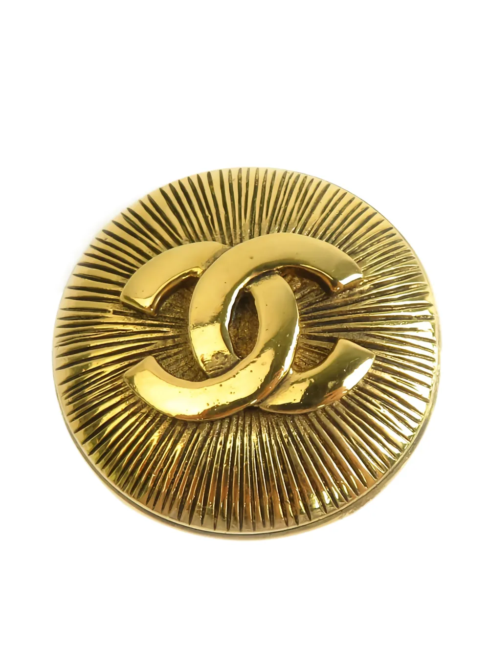 CHANEL Pre-Owned 1970-1980 CC Gold Plated Round Pin Brooch costume brooch