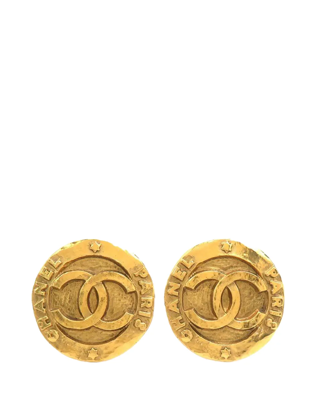 CHANEL Pre-Owned 1980-1990 CC Gold Plated Logo Round Clip On Earrings costume earrings