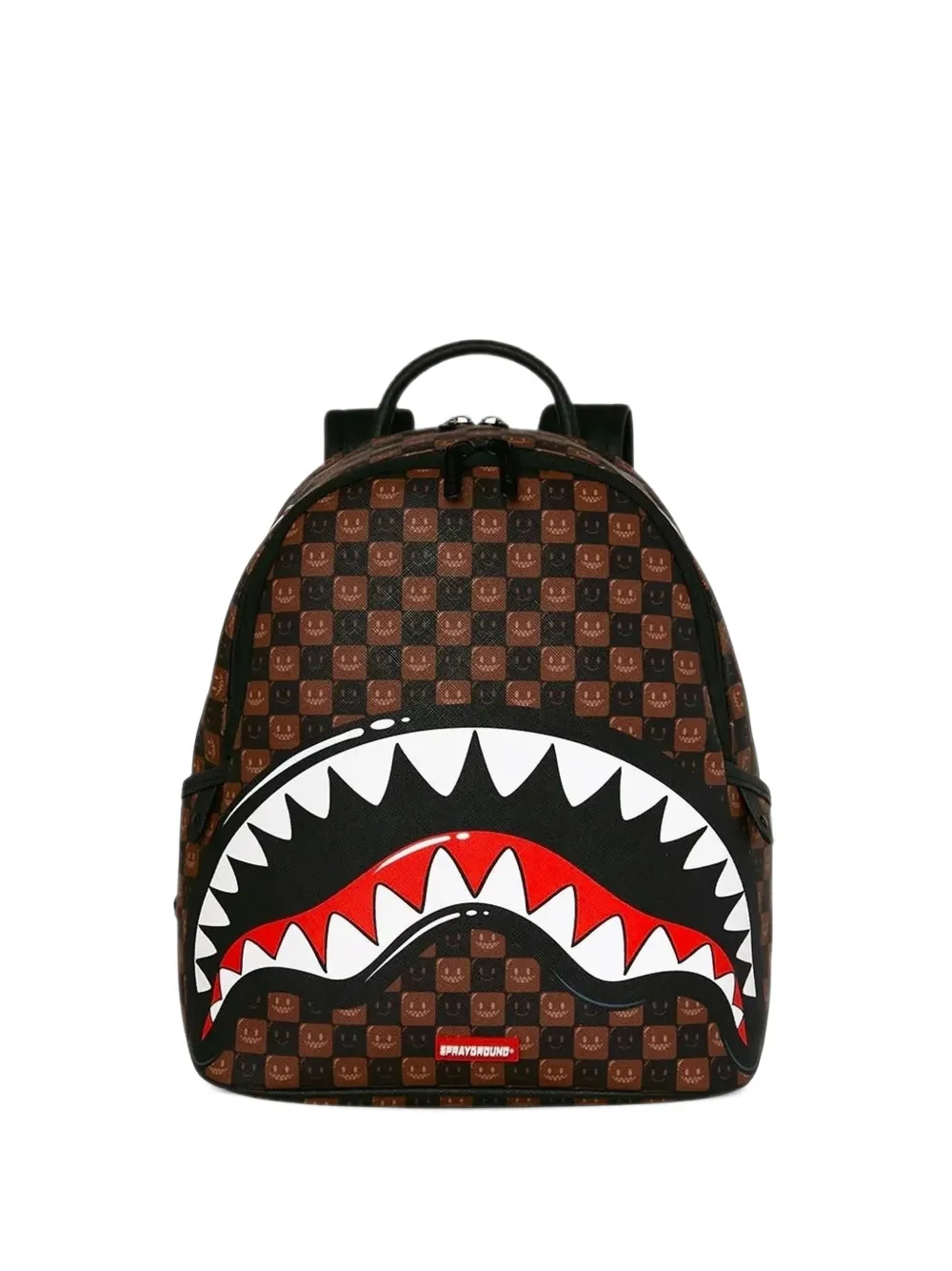 Sprayground Shark in Paris Grin & Grind checkered backpack - Braun