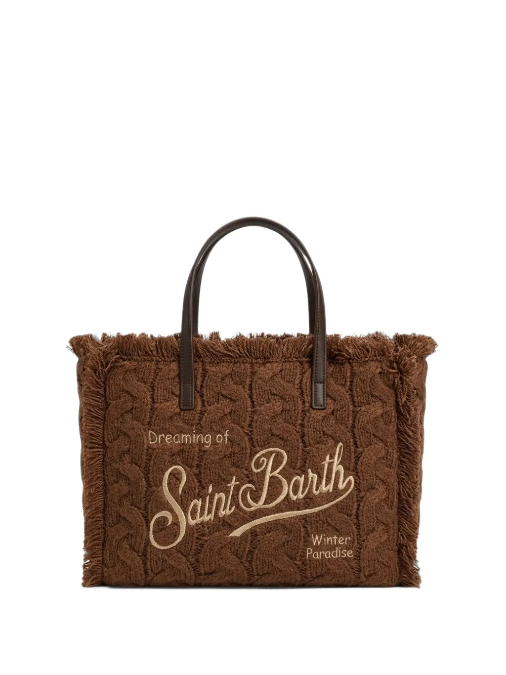 MC2 Saint Barth Kids Colette kabelgebreide shopper met franje Bruin