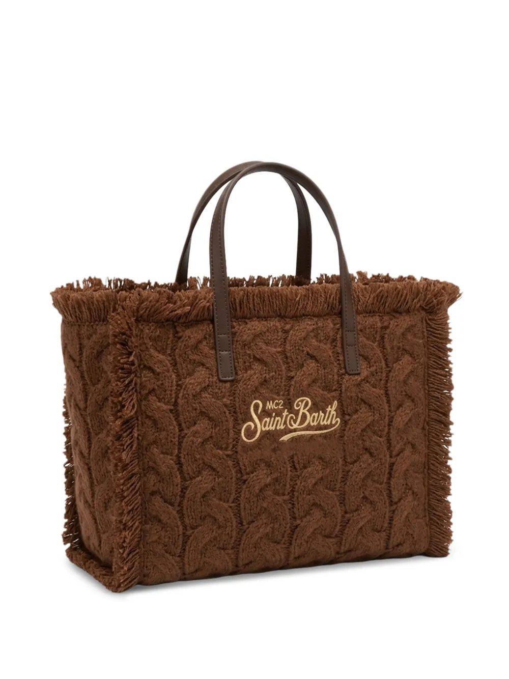 MC2 Saint Barth Kids Colette kabelgebreide shopper met franje Bruin