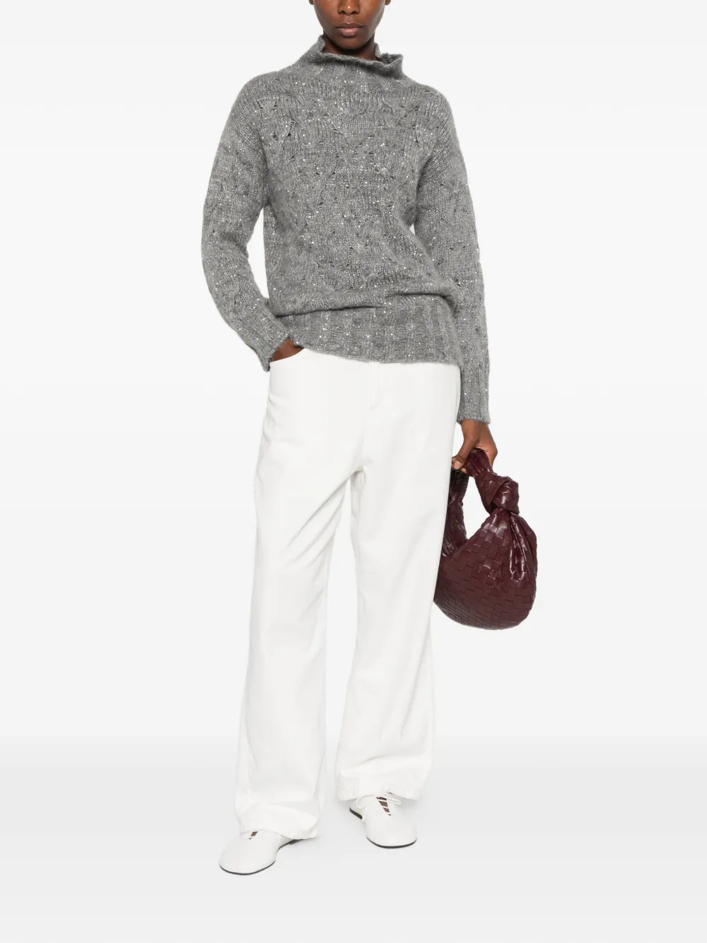 Fabiana Filippi sequin-embellished cable-knit sweater Grijs