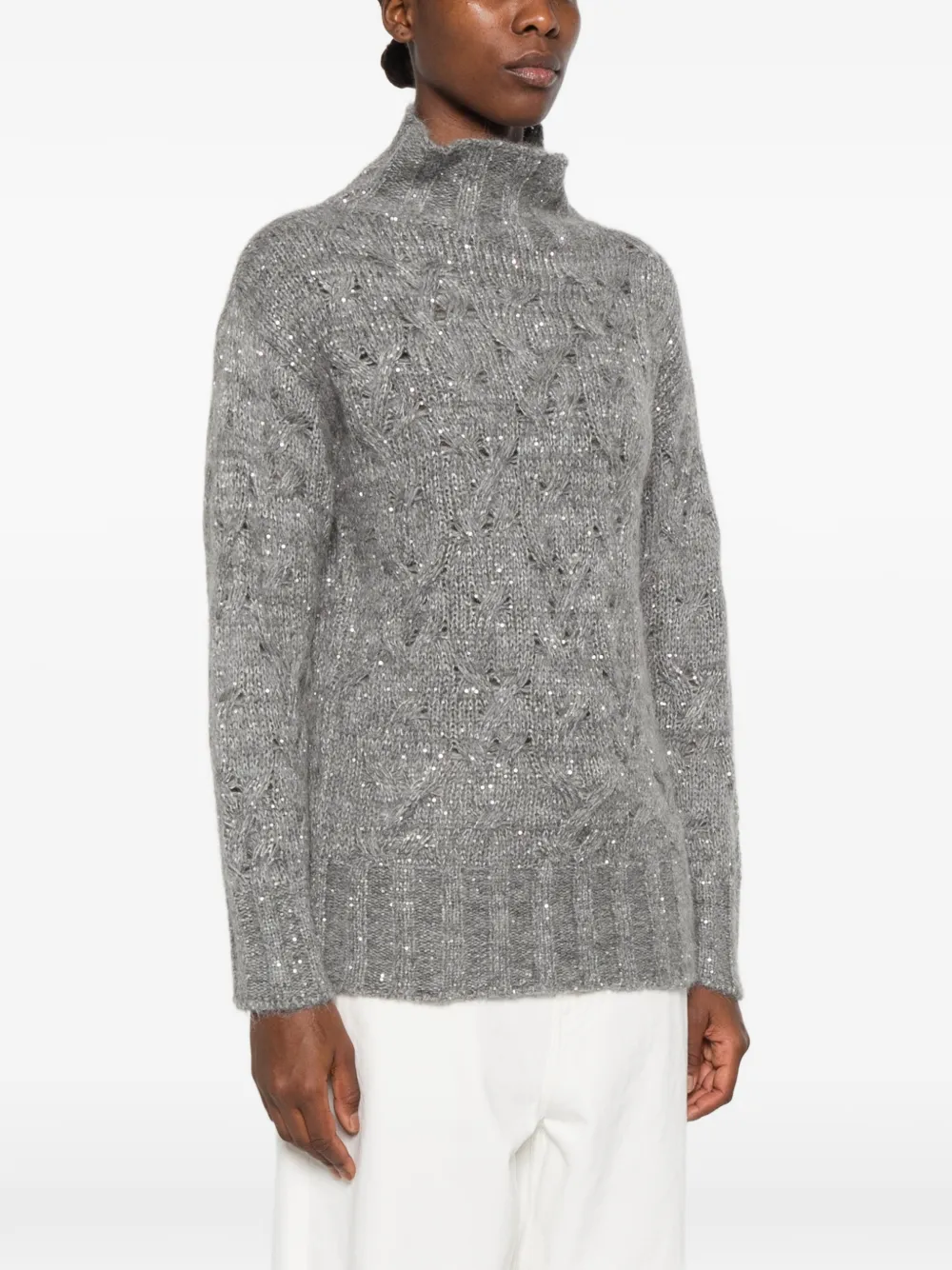 Fabiana Filippi sequin-embellished cable-knit sweater Grijs