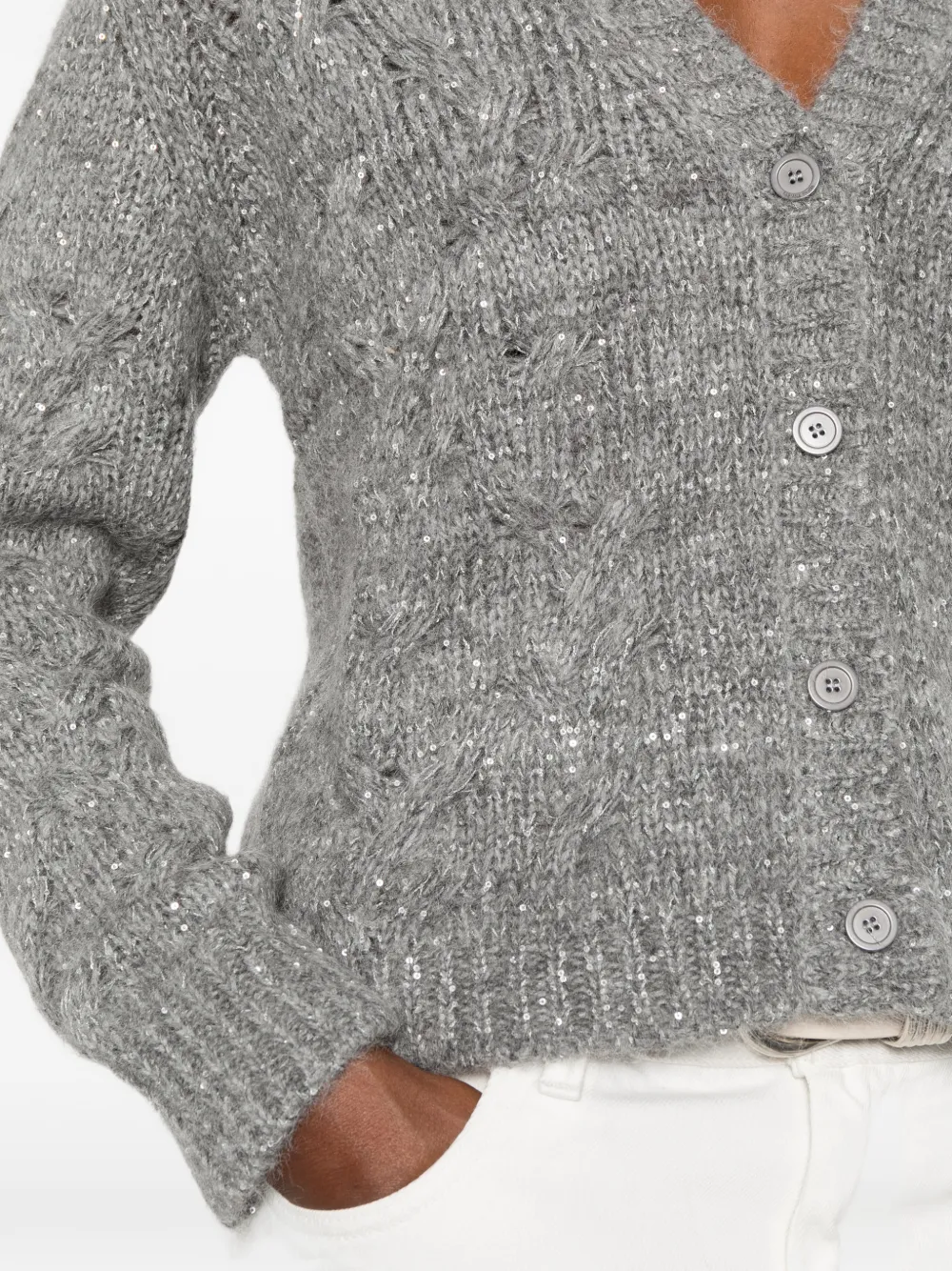 Fabiana Filippi sequin-embellished cable-knit cardigan Grijs