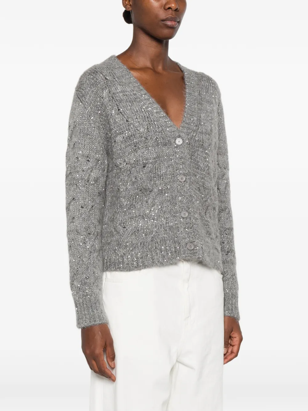 Fabiana Filippi sequin-embellished cable-knit cardigan Grijs