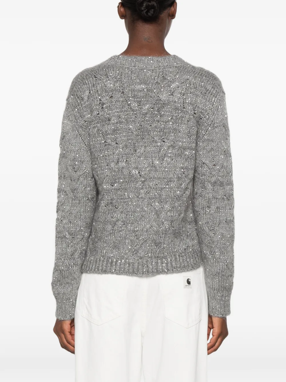 Fabiana Filippi sequin-embellished cable-knit cardigan Grijs
